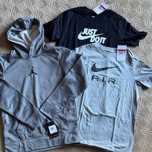 NEW Air Jordan hoodie and 2 Nike tees. Size kids large, tags attached
